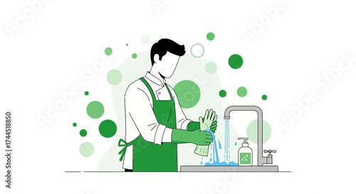 Chef Washing Gloves Thoroughly To Sanitize And Maintain Optimum Hygienic Conditions