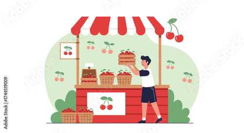 Cherry Vendor: A Colorful Illustration of Local Produce and Fresh Fruit Stand Operations