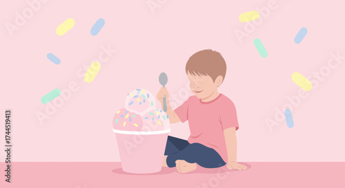 Child Eagerly Anticipating Delicious Ice Cream Delights In a Pastel-Colored Setting