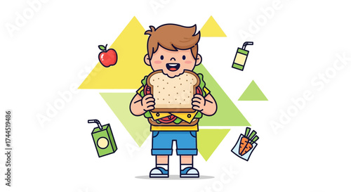 Child Embracing Mealtime, Illustration Of Cheerful Kid Enjoying Lunchtime Delights