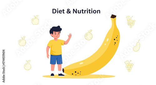 Child's Healthy Lifestyle Presentation with A Banana and Other Fresh, Nutritious Fruits Image