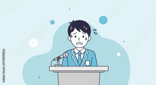 Clammy Student Awaiting His Oratory, Overcome With Apprehension And Stage Fright