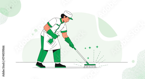 Clean worker cleaning the floor with illustration vector design on white background