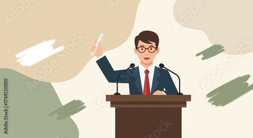 Confident Businessman Giving A Speech At The Podium During A Presentation Or Conference