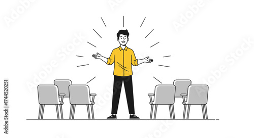 Confident Speaker Addressing Audience With Enthusiasm And Radiant Energy In Presentation