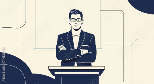 Confident Speaker At Podium, Ready to Share Information, Presenting An Idea Publicly