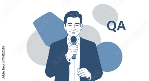 Confident Speaker Presenting With A Microphone Ready For Questions And Answers Session