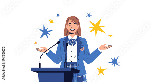 Confident Student Expressing, Public Speaking Demonstration, Delivering a Presentation,