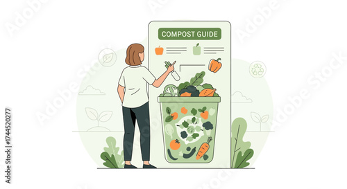 Composting Guide Illustrates Sustainable Practices for Eco-Conscious Living in Simple Line Art