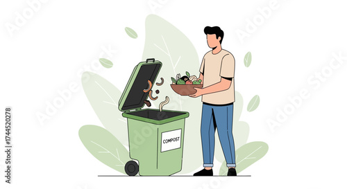 Composting Illustration Depicting Sustainable Living and Environmental Responsibility Concepts