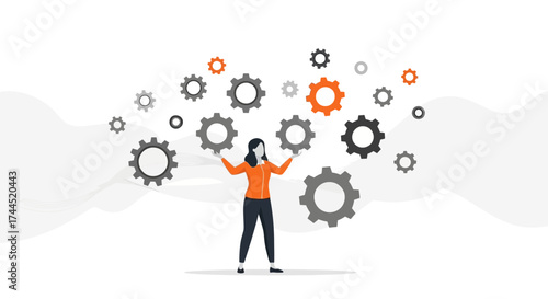 Conceptual Gear Mechanisms: A Woman Manipulating Complex Industrial Processes