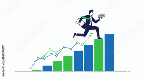 Corporate Success: A Businessman Ascending a Financial Growth Chart to Victory