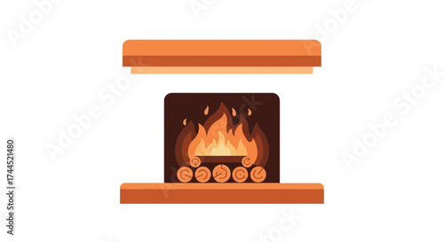 Cozy Fireplace Illustration with Burning Wood and Mantle Design Style
