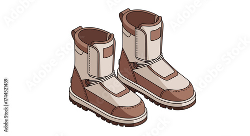 Cozy winter boots footwear illustration, for outdoor activities equipment