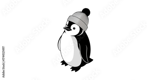 Cute Cartoon Penguin Wearing a Winter Hat isolated on a White Background