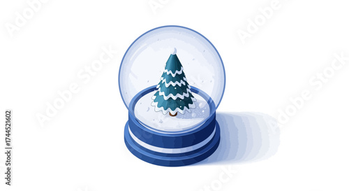 Enchanting snow globe showcasing a serene evergreen tree in a winter scene