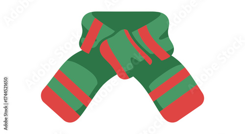 Festive green and red striped winter scarf vector illustration