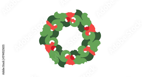 Festive Holly Wreath Illustration with Berries, isolated on white background