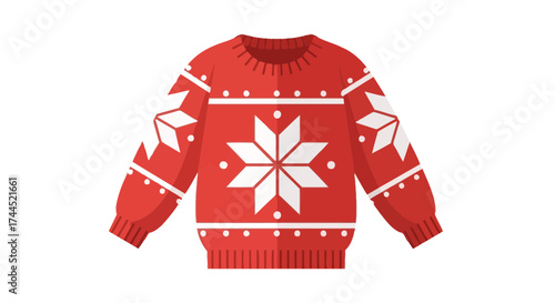 Festive red christmas sweater icon with snowflake design illustration