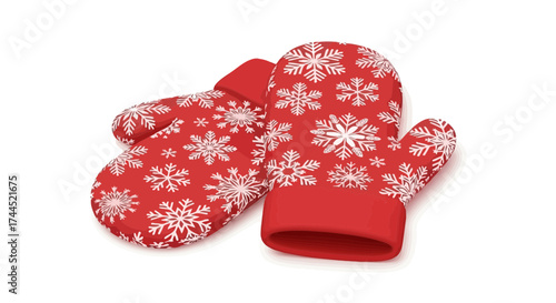 Festive red winter mittens adorned with delicate white snowflake patterns