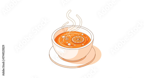 Invigorating bowl of hot soup illustration on white background