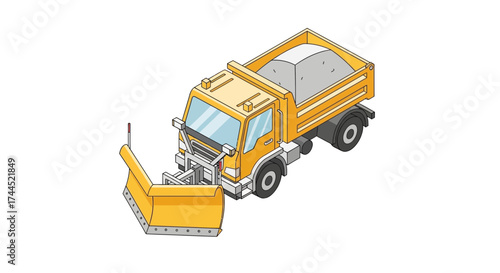Isolated Isometric Cartoon Style Snowplow Truck Against White Background