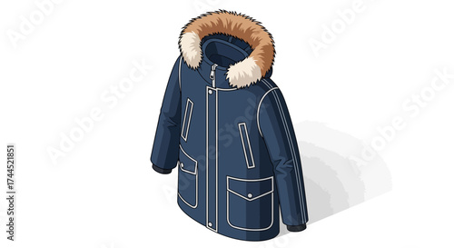 Isolated illustration of a cozy winter parka jacket with fur hood trim