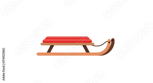 Isolated red toboggan illustration on white backdrop, winter concept