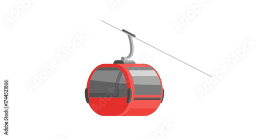 Isolated Red Cable Car Gondola on Cable Wire Illustration on White