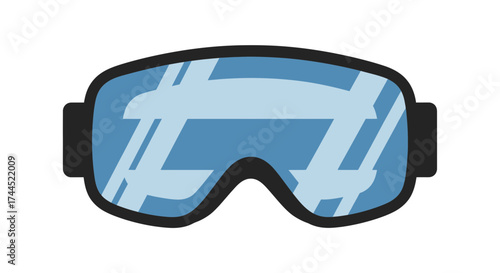 Modern flat design vector illustration of ski glasses with blue lens