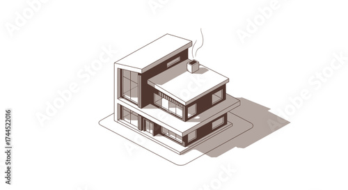 Modern architectural illustration of a residential home with a chimney