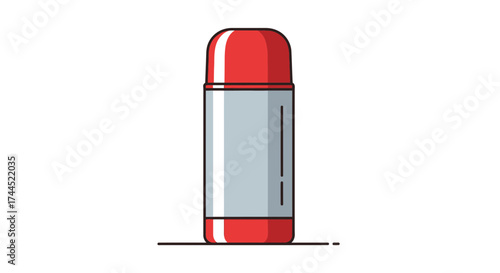 Red and grey thermos flask for hot and cold drinks illustration