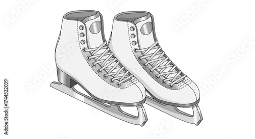 Pair of white figure skates for ice skating with detailed lacing