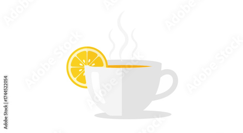 Refreshing lemon tea served in a white mug, ready to drink isolated