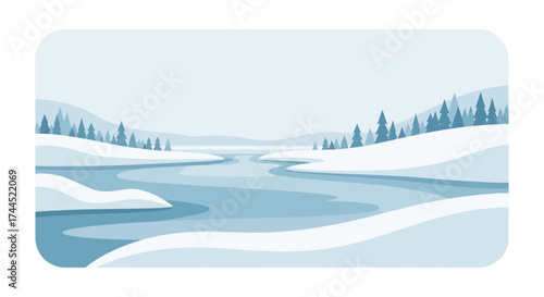 Serene vector illustration of a snow-covered landscape in winter season