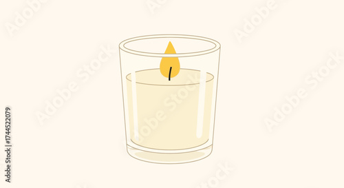 Simple vector illustration of a lit candle in a glass container