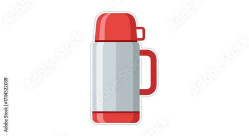 Simple Vector Illustration of a Red and Silver Vacuum Flask Container