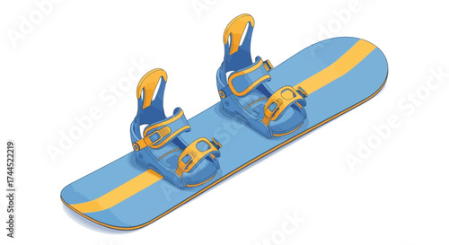 Stylized isolated vector illustration of a snowboard with bindings