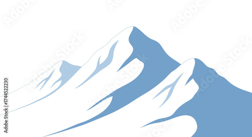 Stylized mountain range illustration with snowy peaks against white space
