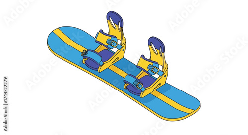 Stylized snowboard illustration on clean white backdrop for winter sports