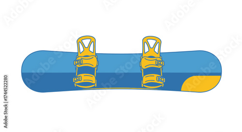 Stylized snowboarding illustration featuring vibrant blue and yellow tones