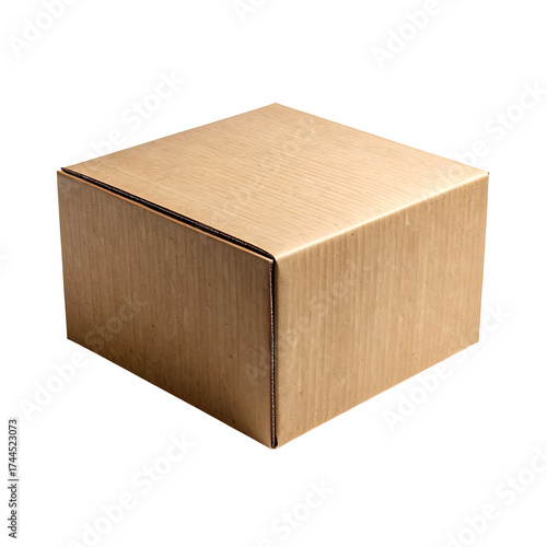 Cardboard box, closed and isolated, simple package. Brown textured material
