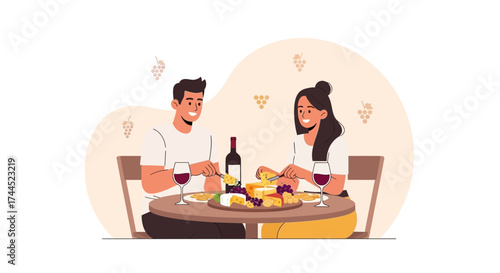 Couple Enjoying a Romantic Wine and Cheese Tasting Experience at a Table