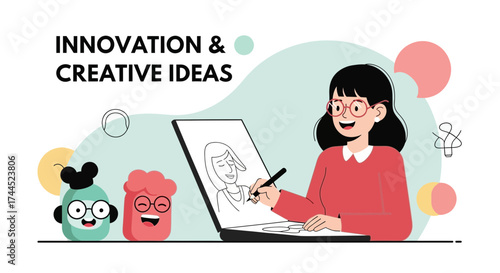 Creative Person Drawing Portrait Illustration Ideas And Innovation Graphic Concept