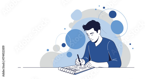 Creative Person Writing, Composing, and Focusing on Conceptualizing Ideas for a Project Illustration