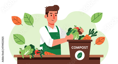 Creating Organic Compost With Fresh Vegetables For Garden Fertilization Purpose Illustration