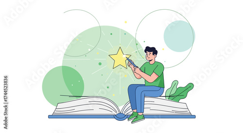Creating Starry Dreams: A Young Person Conjuring a Brilliant Light From a Magical Book