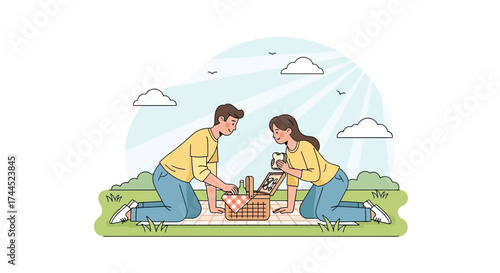 Couple Enjoying Pleasant Picnic Time Together Under the Sunshine, Pure Happiness