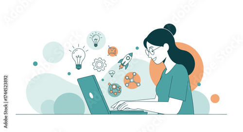 Creative Solutions: Woman At Work, Generating Ideas And Driving Innovation Forward