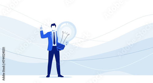 Creative Businessman Displaying Huge Bulb, Representing Ingenuity With A Digital Art Style